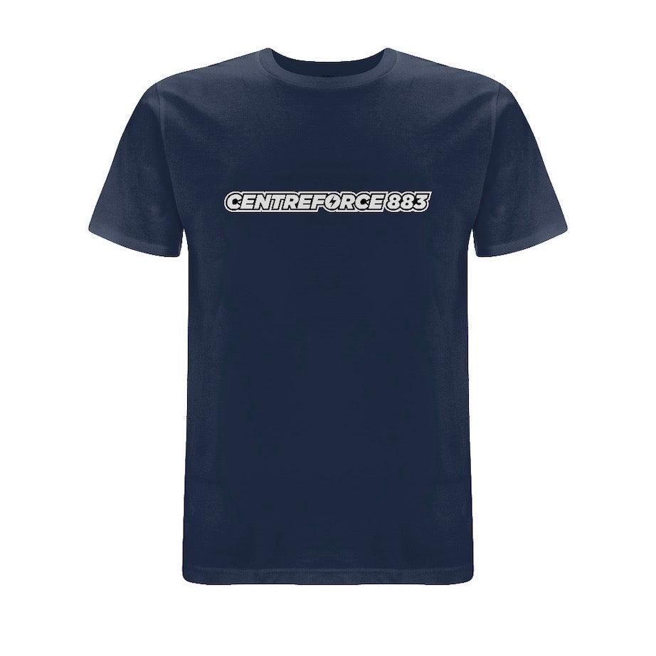 Navy t-shirt with the black and white Centreforce 883 radio logo printed on front