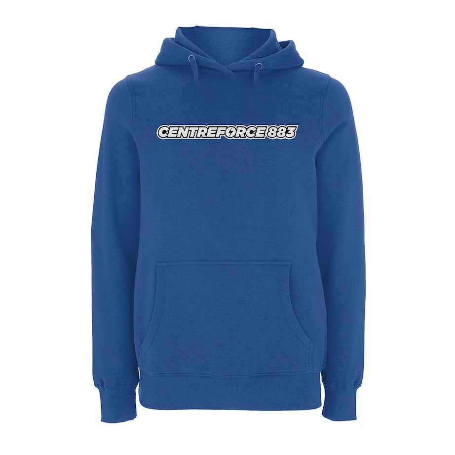 Royal Blue hoody with the black and white Centreforce 883 radio logo printed on front