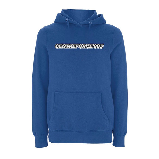 Royal Blue hoody with the black and white Centreforce 883 radio logo printed on front