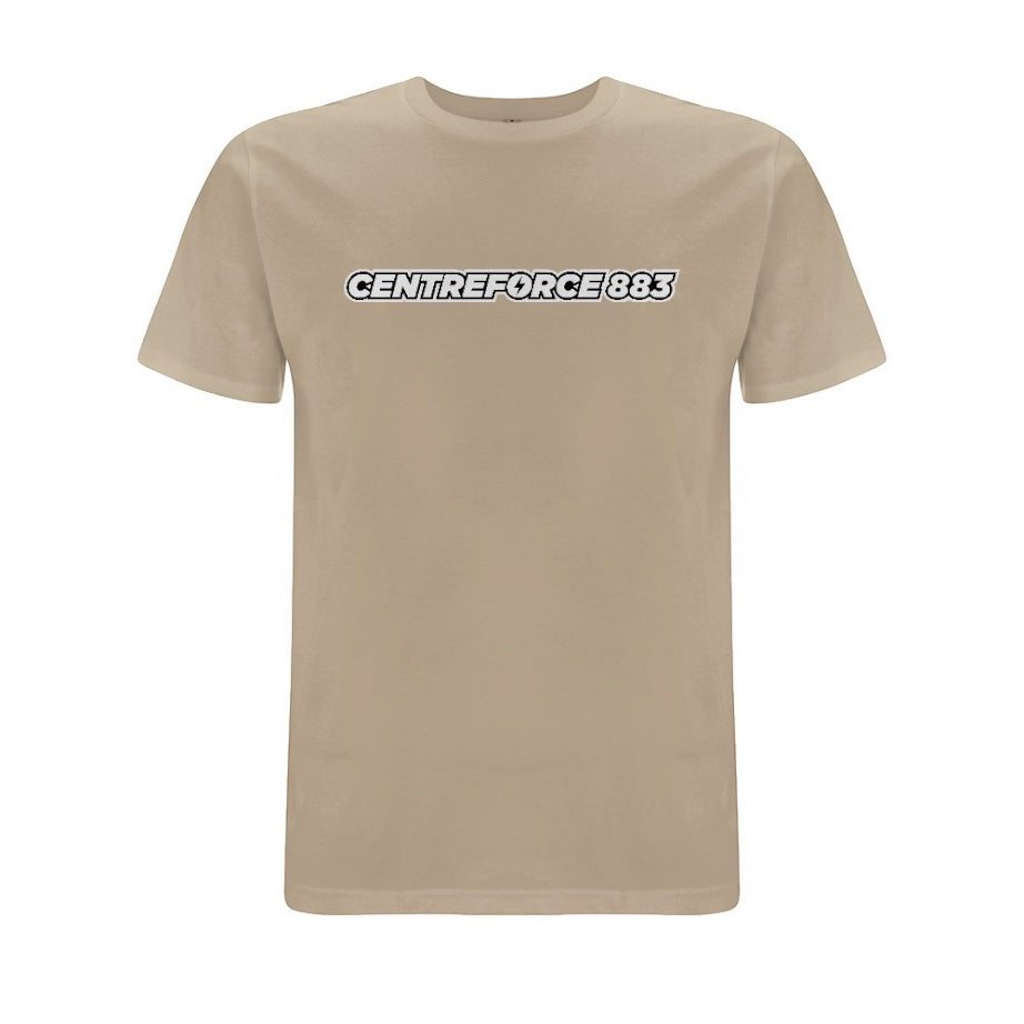 Centreforce Radio's 883 logo t-shirt. Printed across the chest in black and white on a Sand colour tee.