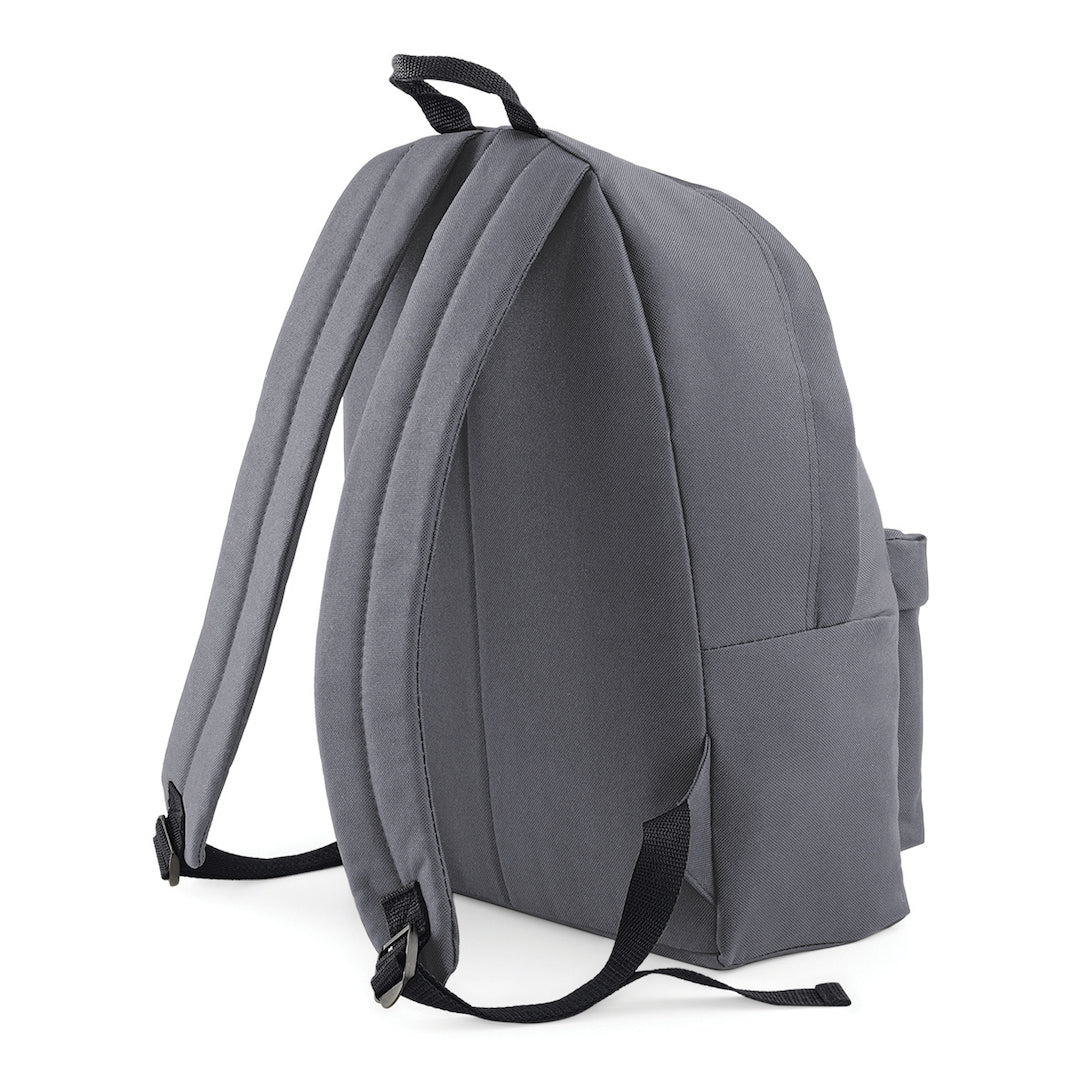 Reverse shot of Graphite grey backpack with embroidered white Cool Flo logo on the front