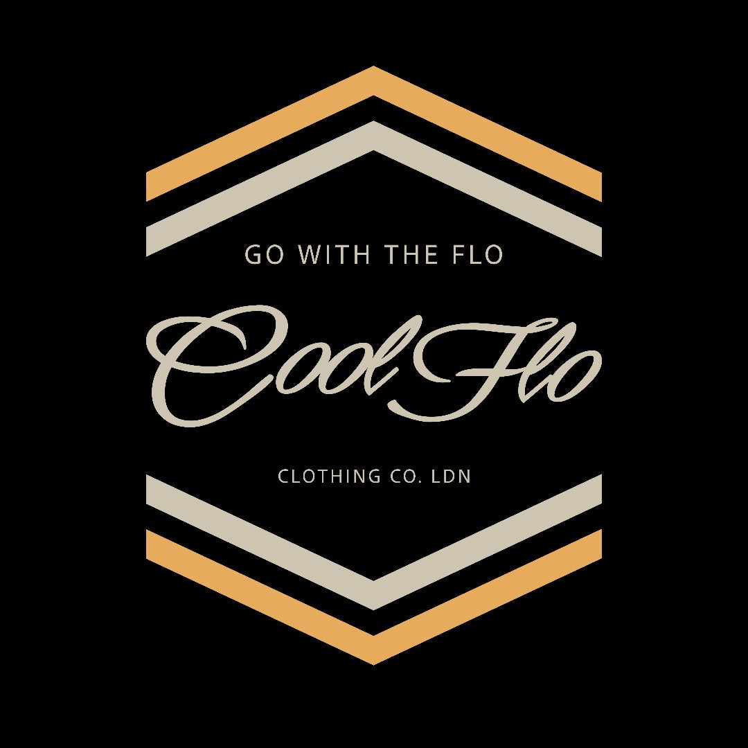 Cool Flo 'Chevron' black t-shirt with a cream and golden-yellow chest print.t - rollover image