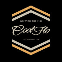 Cool Flo 'Chevron' black t-shirt with a cream and golden-yellow chest print.t - rollover image