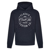Cool Flo Classic Custom Co navy hoody with bold white print design.
