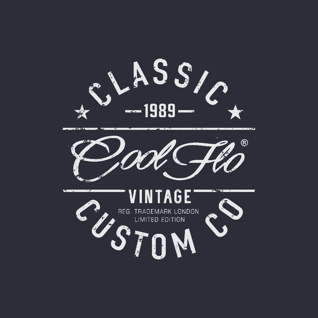 Cool Flo Classic Custom Co navy hoody with bold white print design - rollover image.