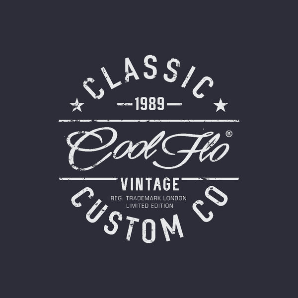 Cool Flo Classic Custom Co navy hoody with bold white print design - rollover image.