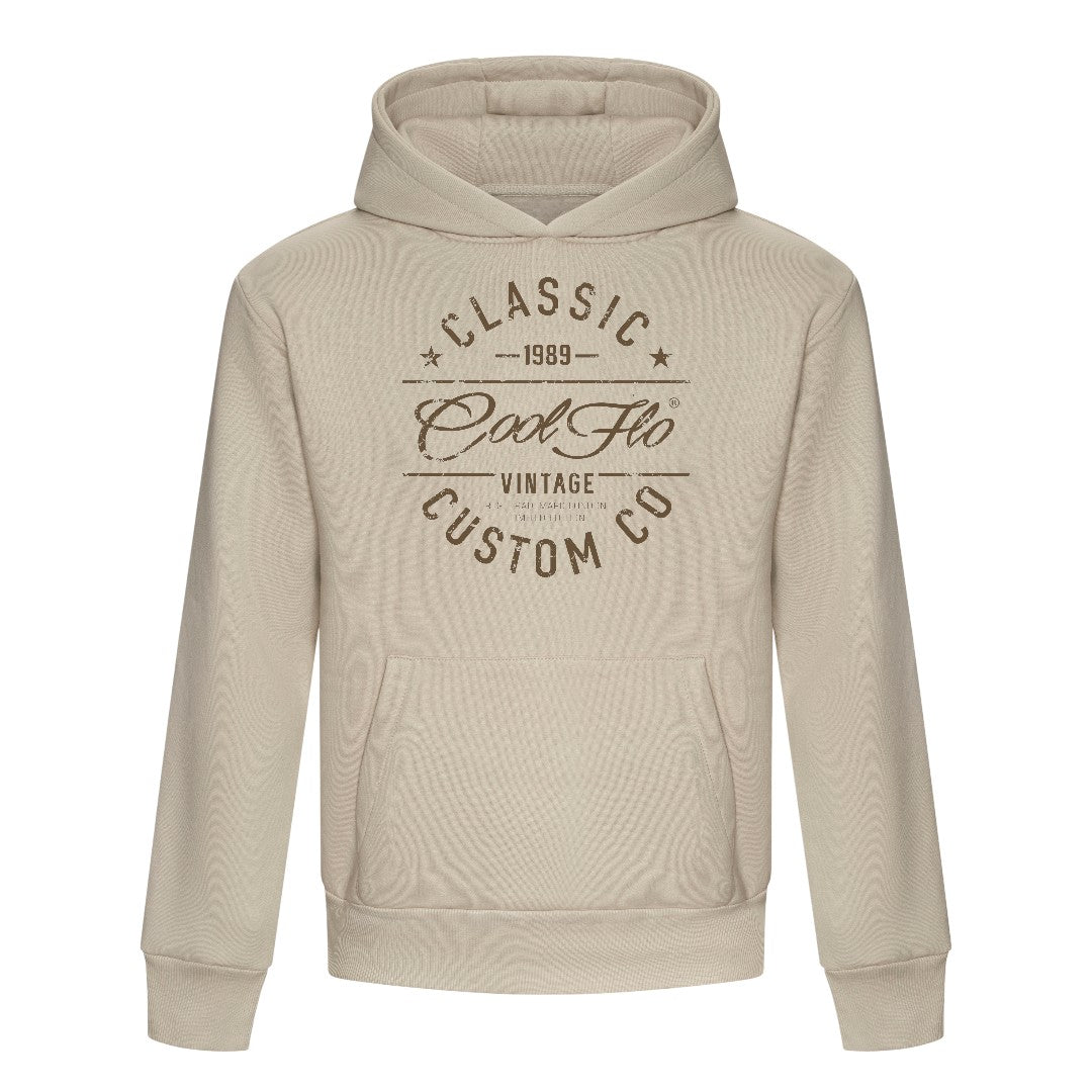 Cool Flo Classic Custom Co stone hoody with dark-brown print design