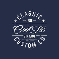 Cool Flo Classic Custom Co navy sweatshirt with bold white print design - rollover image.