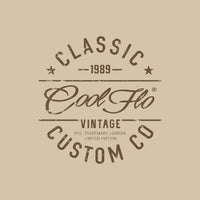 Cool Flo Classic Custom Co sand t-shirt with bold brown print design - rollover image.