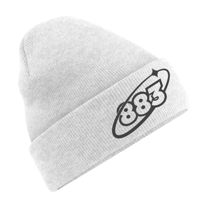 Centreforce cloud grey beanie hat with an embroidered Orbit 883 black logo on the cuff.