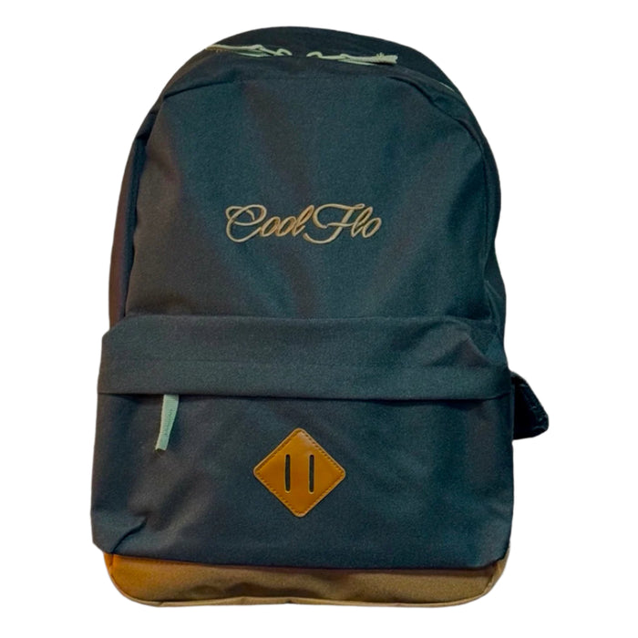 Black and tan Cool Flo Classic backpack with Cool Flo logo embroidered on the front in complimentary colour