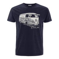 Cool Flo  Bus T-shirt in navy blue featuring a grey vintage camper graphic on the front.