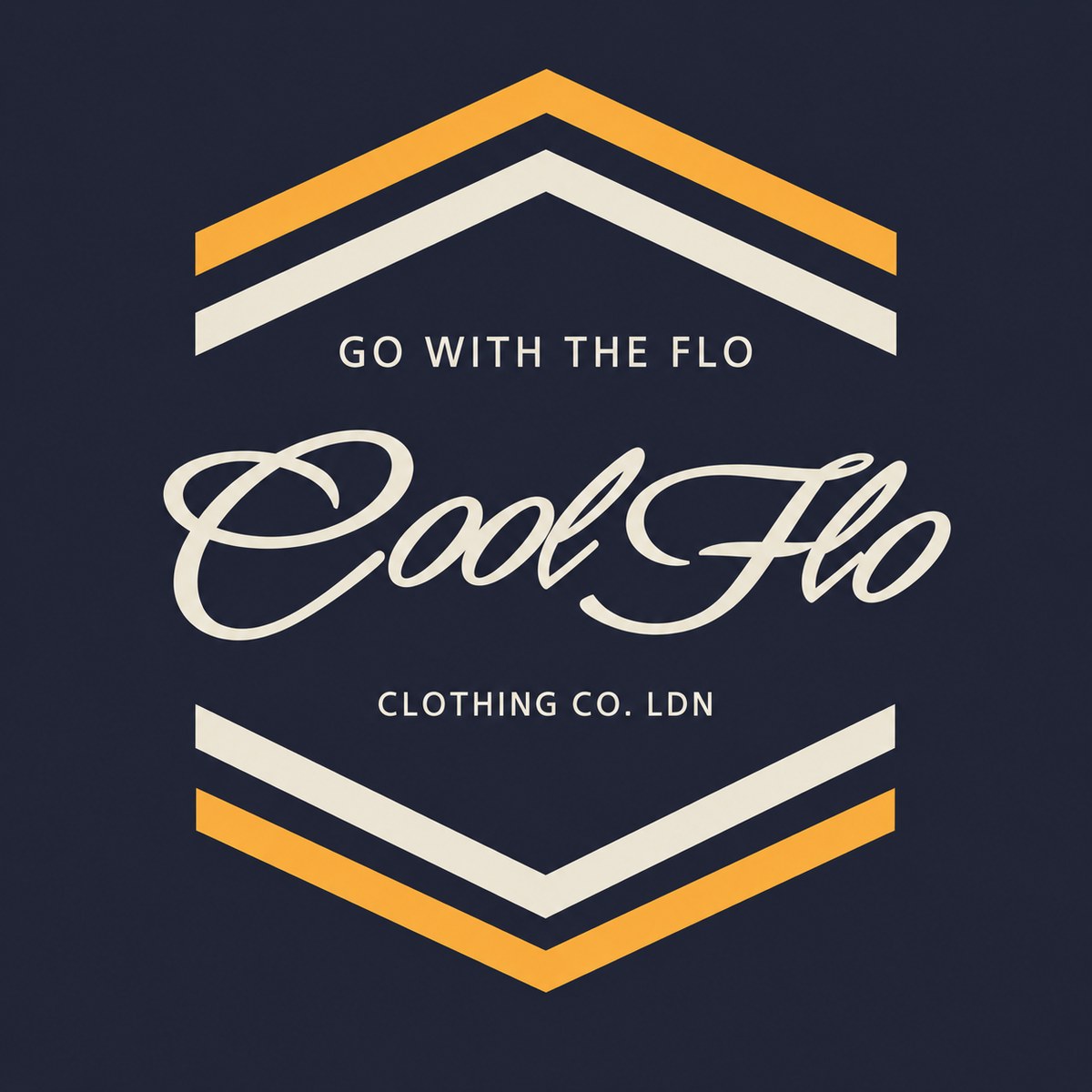 Cool Flo Chevron navy blue hoodie with cream and yellow chest print - rollover image