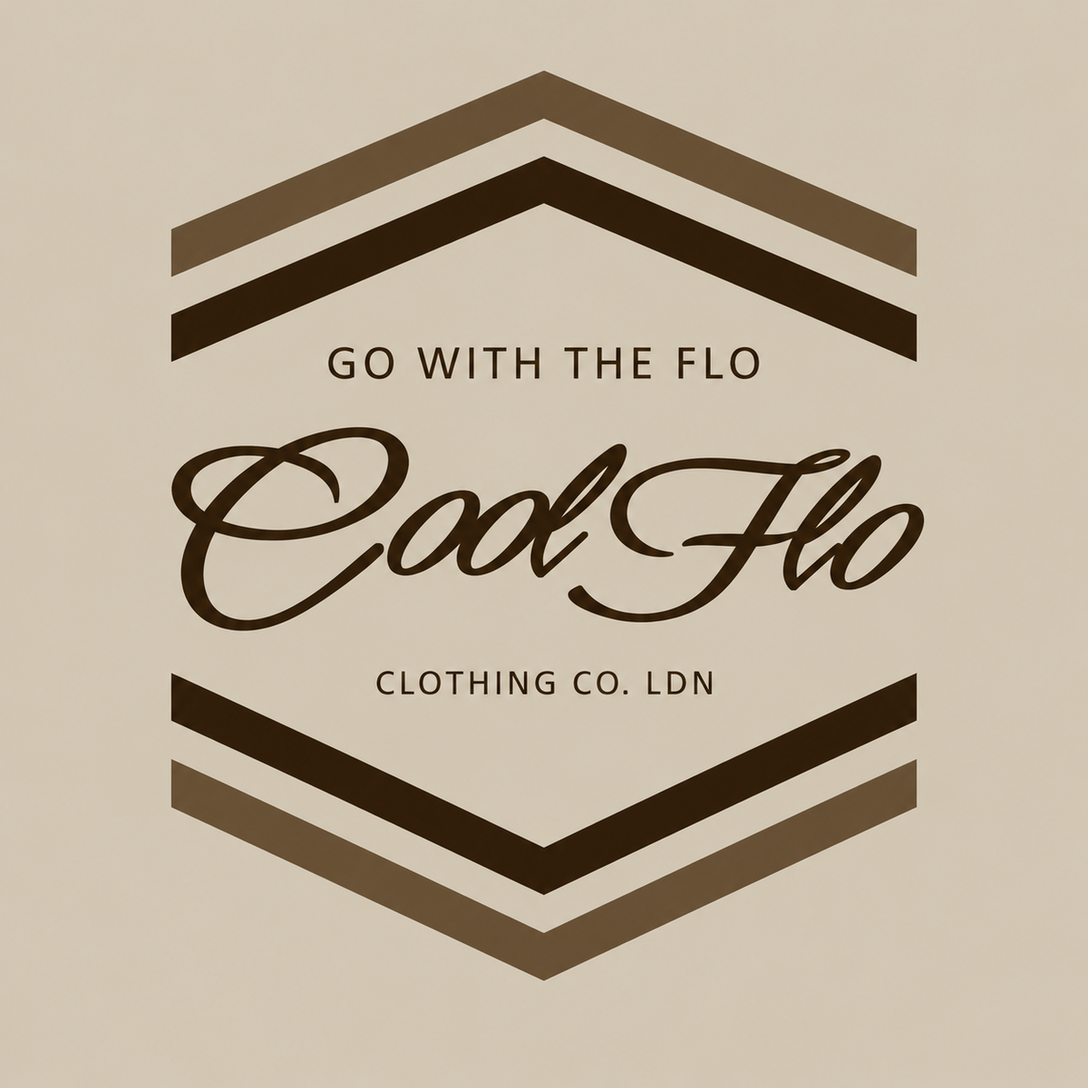 Cool Flo Chevron stone hoodie with a bold two-tone brown 'Go With The Flo' chest print - close up.