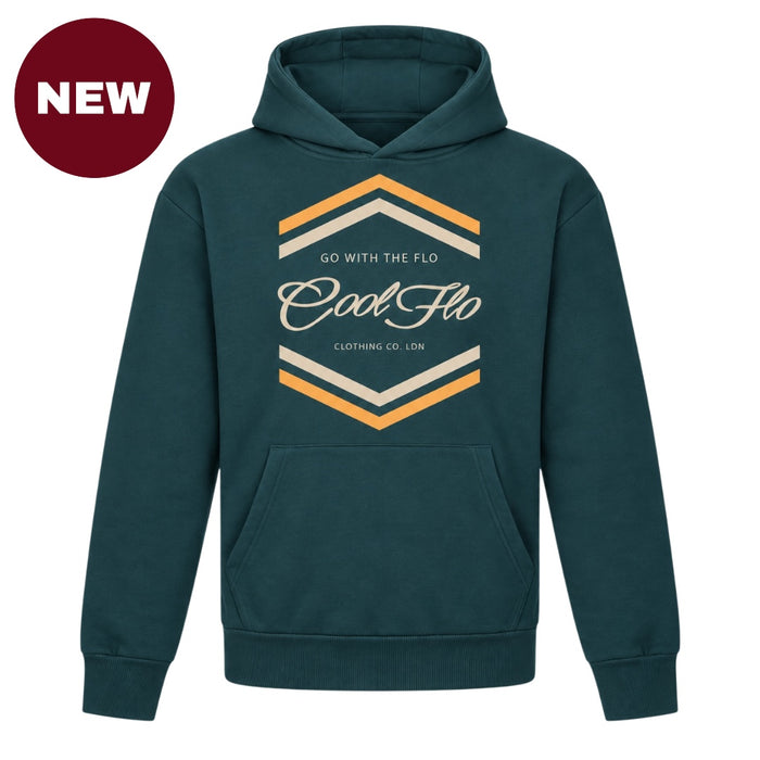 'NEW' Cool Flo Chevron teal hoodie with cream and yellow chest print