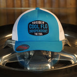 Cool Flo  Independent Turquoise and white trucker cap with embroidered badge design in complimentary colours.