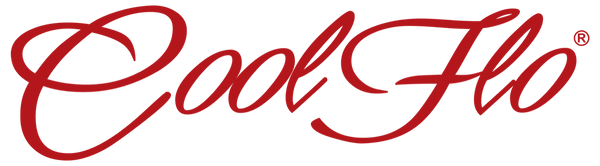 Cool Flo Clothing's 'script' logo in red. Header logo for Tees, Tops, Cap Store, Accessories, Stickers and more.