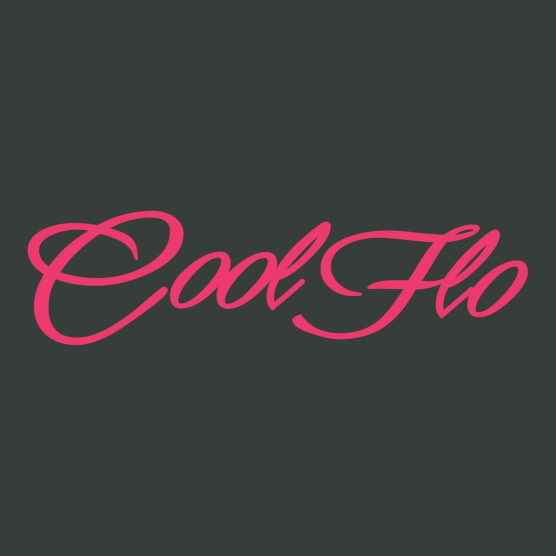 Fuschia Pink Cool Flo Script Logo on Anthracite Grey T-shirt