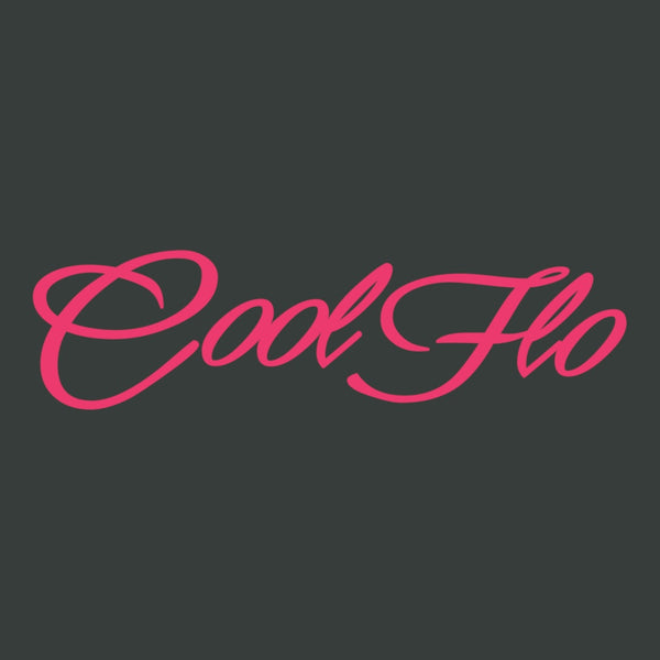 Fuschia Pink Cool Flo Script Logo on Anthracite Grey T-shirt