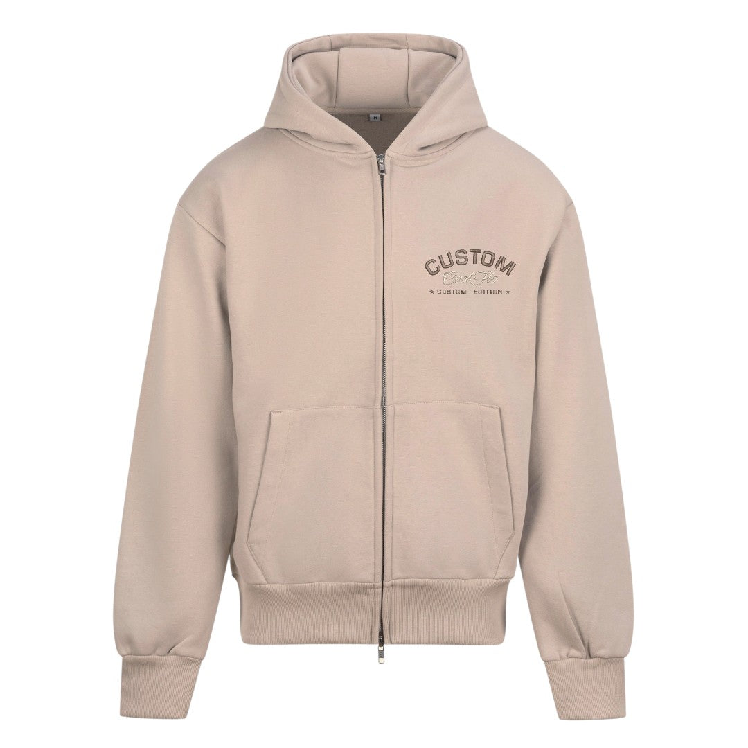 Cool Flo Custom Edition Stone-coloured Zipped Hoody with brown and tonal stone/khaki left-chest embroidery.