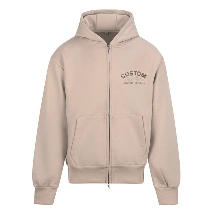Cool Flo Custom Edition Stone-coloured Zipped Hoody with brown and tonal stone/khaki left-chest embroidery.