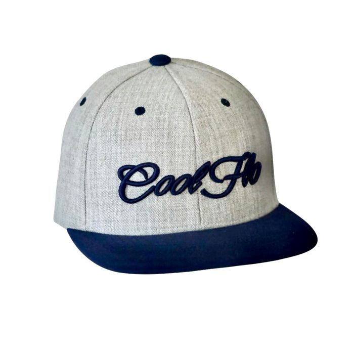 Cool Flo Heather and navy snapback cap with navy 3D embroidered logo.