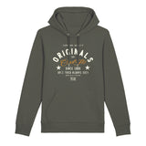 Originals khaki hoody featuring an orange Cool Flo logo and other white text.