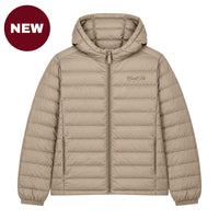 'NEW' Cool Flo Puffer Jacket in desert dust with tonal embroidered Cool Flo Script logo, hood, zipped pockets and quilted finish.