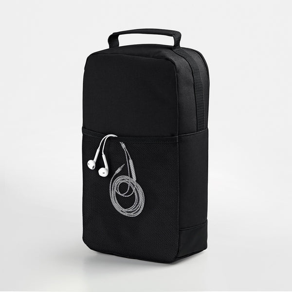 Black detailer bag with white custom build text and yellow embroidered Cool Flo logo_back view 