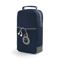 Navy and grey detailer bag with silver custom build text and dark red embroidered Cool Flo logo_back view