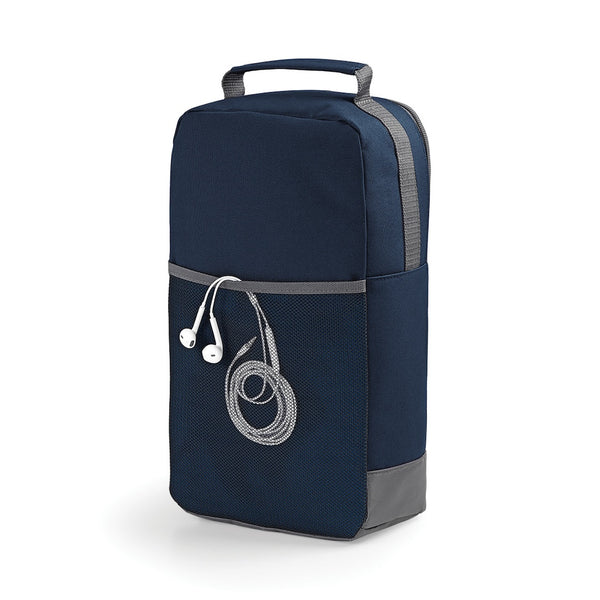 Navy and grey detailer bag with silver custom build text and dark red embroidered Cool Flo logo_back view