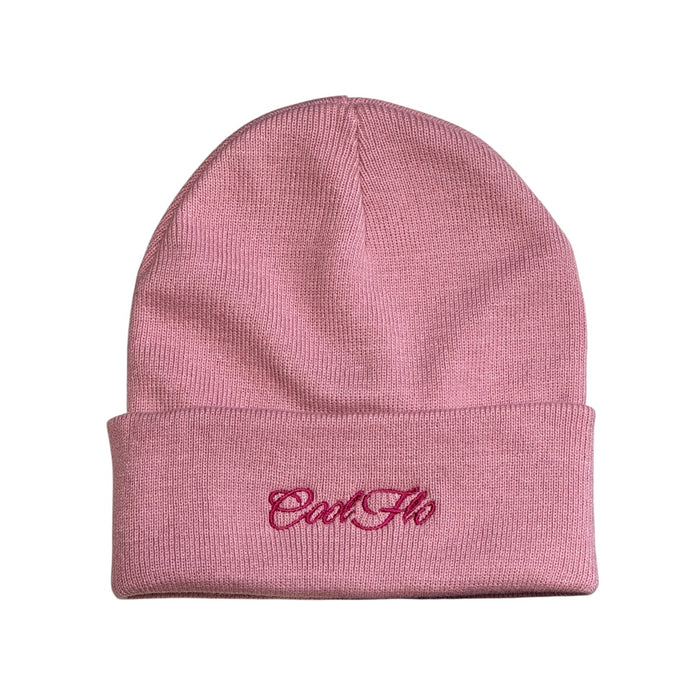 Cool Flo Cuffed Beanie Hat in Dusky Pink with a darker pink Cool Flo embroidered logo on the cuff.