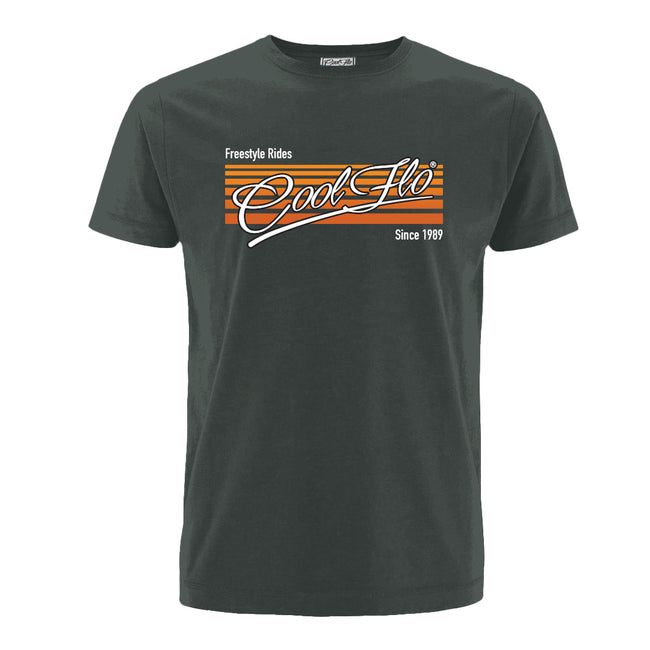 Cool Flo 'Freestyle Rides' charcoal tee-shirt with orange and white print.