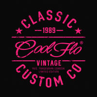 Close up image of Cool Flo Classic Custom Co. design. Fuschia on black.