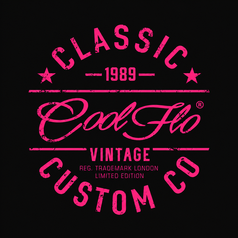 Close up image of Cool Flo Classic Custom Co. design. Fuschia on black.