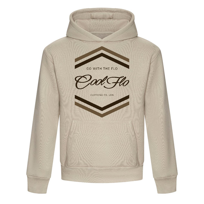 Cool Flo Go With The Flo stone hoodie with a bold two-tone brown 'Go With The Flo' chest print.
