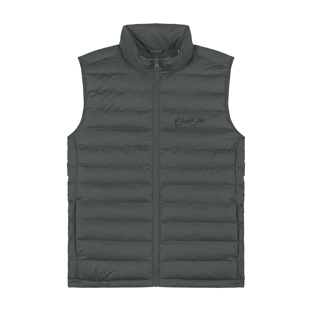 Anthracite gilet with matching Cool Flo script logo embroidered on the left.