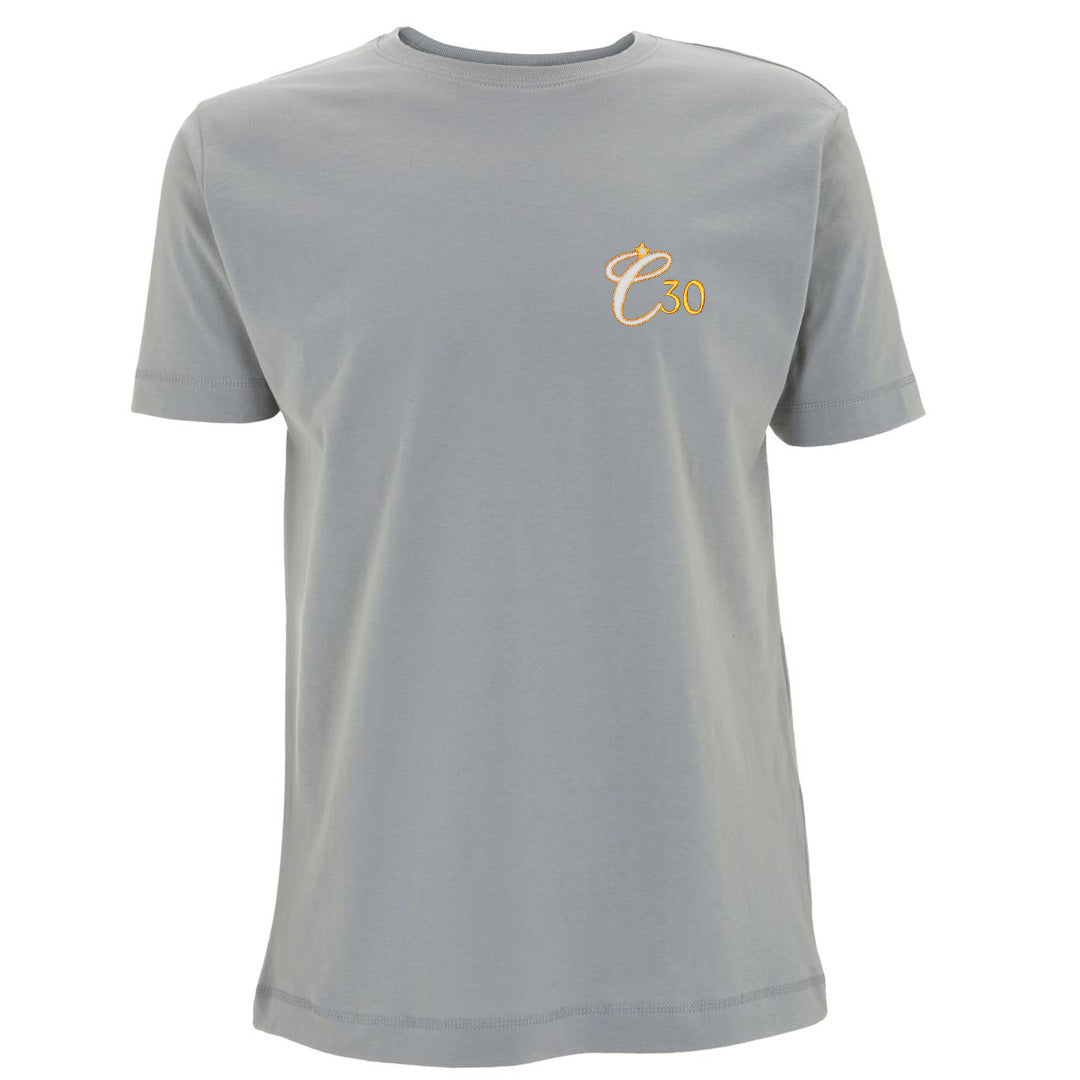 Grey t-shirt with Clockwork Orange C30 logo embroidered left-chest