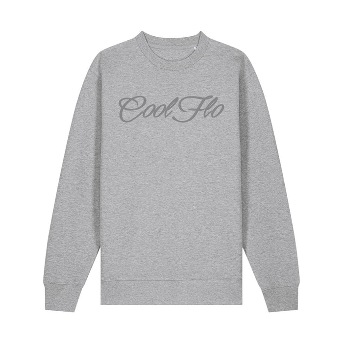 Cool Flo grey sweatshirt with 3D darker grey high build embroidered script logo.