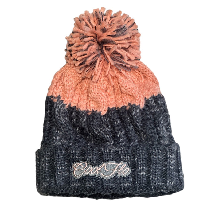 Cool Flo Chamonix Bobble Hat in Grey/Pink with matching Cool Flo embroidered logo on the cuff.