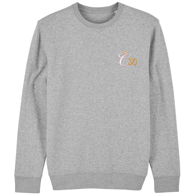 Heather grey sweatshirt with Clockwork Orange C30 logo embroidered left-chest