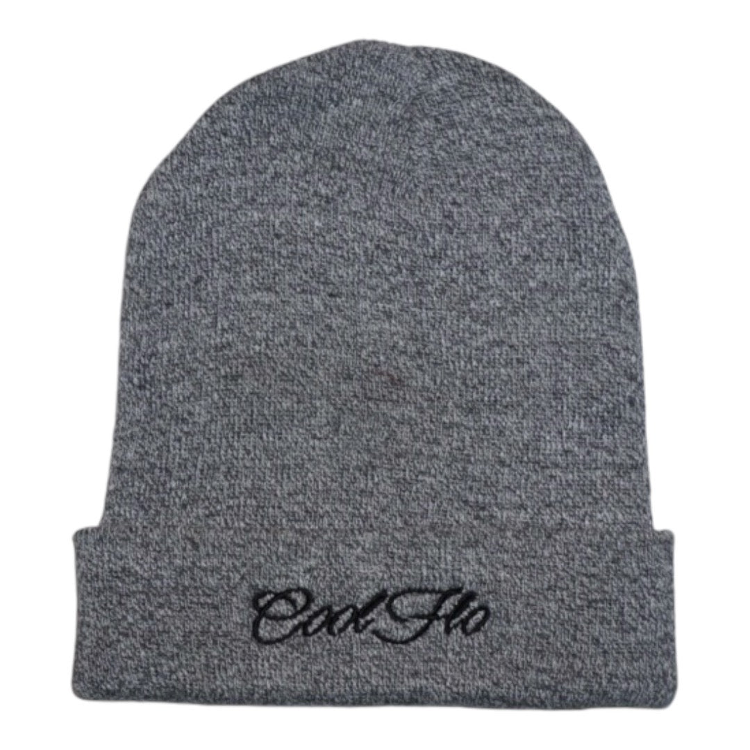 Heather Grey cuffed beanie embroidered with Cool Flo script logo