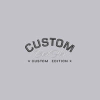 Close-up of Cool Flo Custom Edition Heather Grey base with black and silver-grey left-chest embroidery.