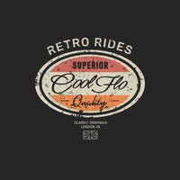 Cool Flo Retro Rides black sweatshirt with red, orange and cream print design - rollover image.