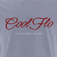 It's All About The Ride Cool Flo grey t-shirt with red and white print.