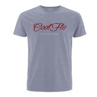 It's All About The Ride Cool Flo grey  t-shirt with red and white print.