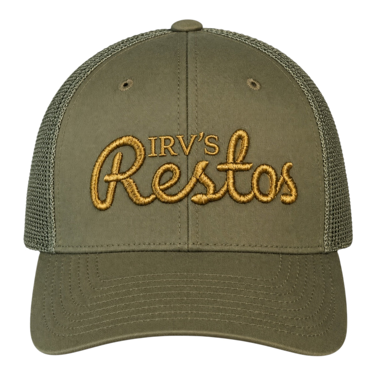 Buck trucker cap with tonal embroidered IRV's Restos logo - front view