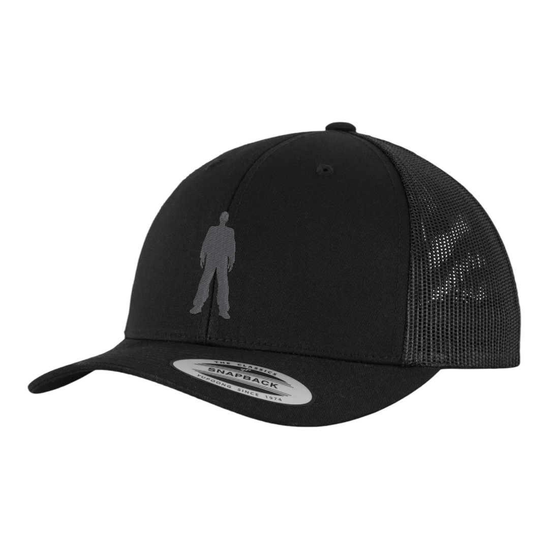 Leeroy Thornhill black 'Logo' trucker cap designed by Lena Thornhill.  Black cap with grey embroidered logo.