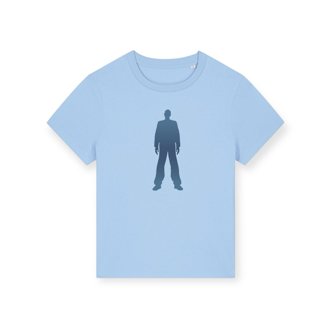 Leeroy Thornhill “logo” women's tee designed by Lena Thornhill.  Light blue T-shirt with a matching bold silhouette 'logo' printed on the front.  