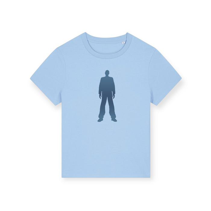 Leeroy Thornhill “logo” women's tee designed by Lena Thornhill.  Light blue T-shirt with a matching bold silhouette 'logo' printed on the front.  